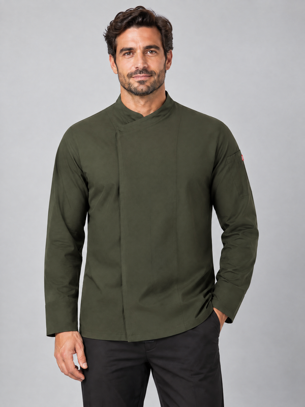Jaleca Cozinha Microfibra m\comprida Aleija-Verde Oliva-XS-RAG-Tailors-Fardas-e-Uniformes-Vestuario-Pro