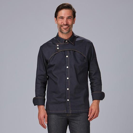 Jaleca de Cozinha Homem Prieto em Denim com Bolsos e Fecho de Molas-RAG-Tailors-Fardas-e-Uniformes-Vestuario-Pro