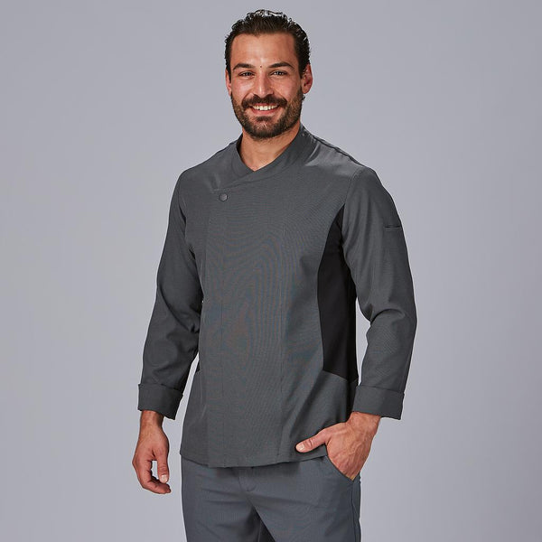 Jaleca de Cozinha Unissexo Bielástica Ruiz Cinzenta-RAG-Tailors-Fardas-e-Uniformes-Vestuario-Pro