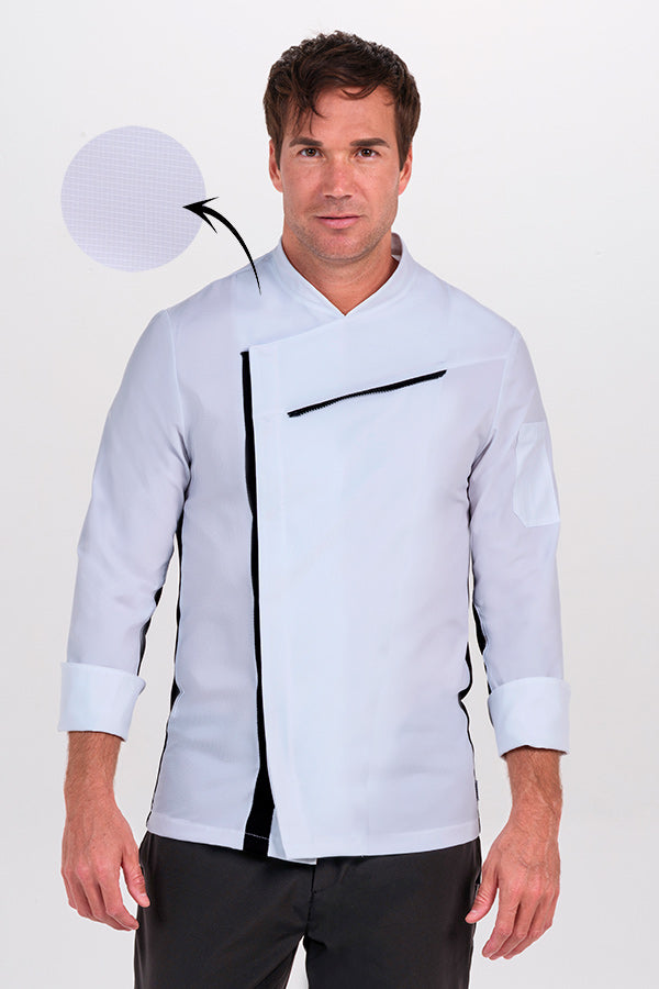 Jaleca de Cozinheiro com Rede Respirável-Branco Preto - 357-XS / (SP)-RAG-Tailors-Fardas-e-Uniformes-Vestuario-Pro