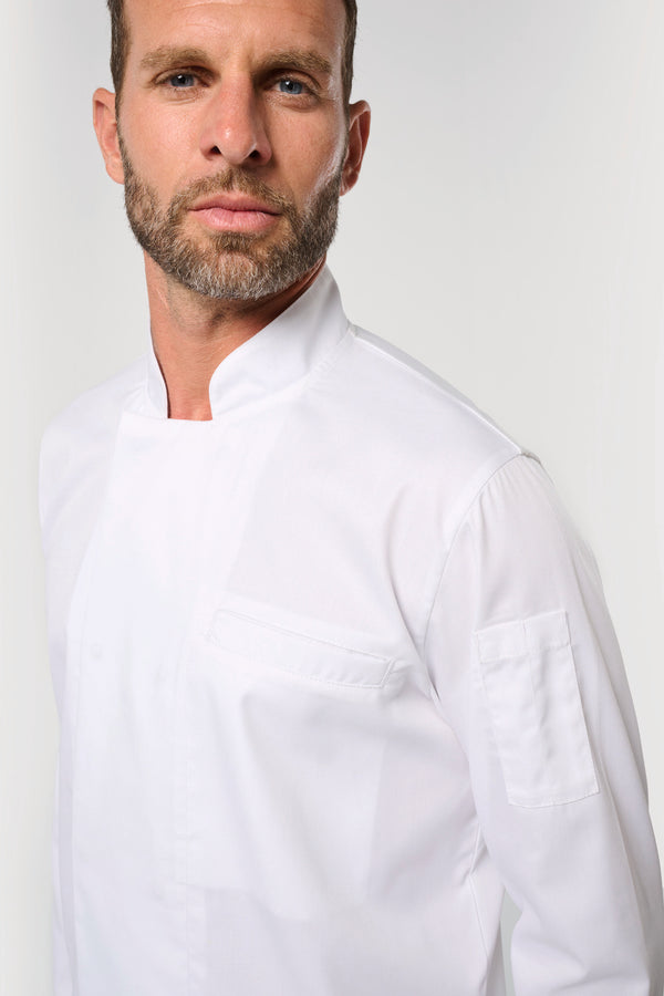 Jaleca de chef eco-responsável e respirável de manga comprida unissexo-RAG-Tailors-Fardas-e-Uniformes-Vestuario-Pro