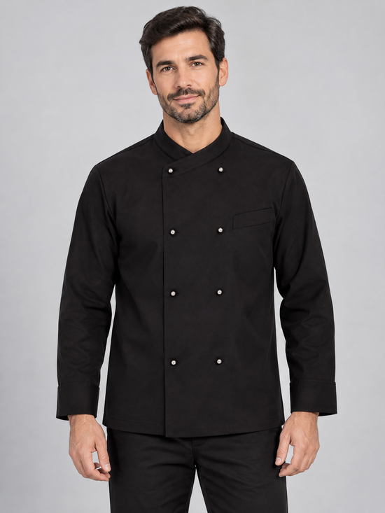 Jaleca de cozinha com abotoadura dupla-Preto-48-RAG-Tailors-Fardas-e-Uniformes-Vestuario-Pro