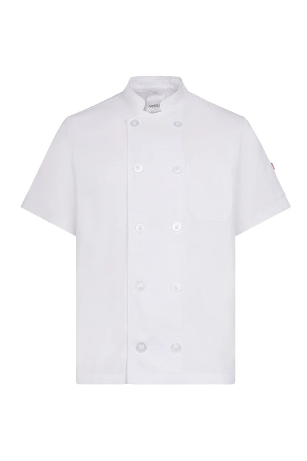 Jaleca de cozinha de manga curta com fecho cruzado-Branco - 07-XS-RAG-Tailors-Fardas-e-Uniformes-Vestuario-Pro