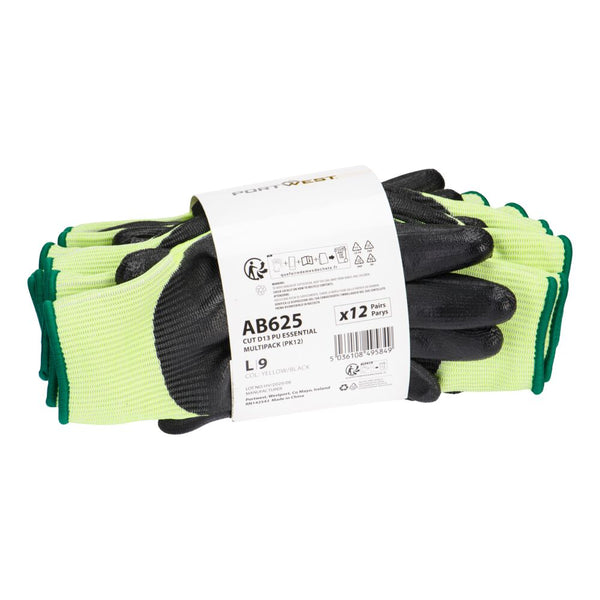 Luva PU Cut D13 - Essential Multipack (PK12)-Amarelo/preto-S-RAG-Tailors-Fardas-e-Uniformes-Vestuario-Pro