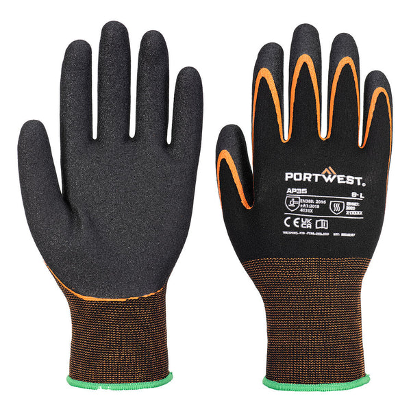 Luva de nitrilo de palma dupla Grip 15-Preto/Laranja-S-RAG-Tailors-Fardas-e-Uniformes-Vestuario-Pro