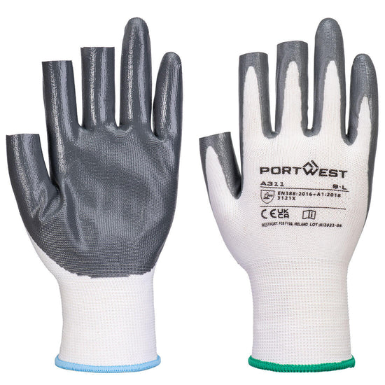Luva sem dedos Grip 13 Nitrilo 3 (Pk12)-Branco/Cinza-XS-RAG-Tailors-Fardas-e-Uniformes-Vestuario-Pro