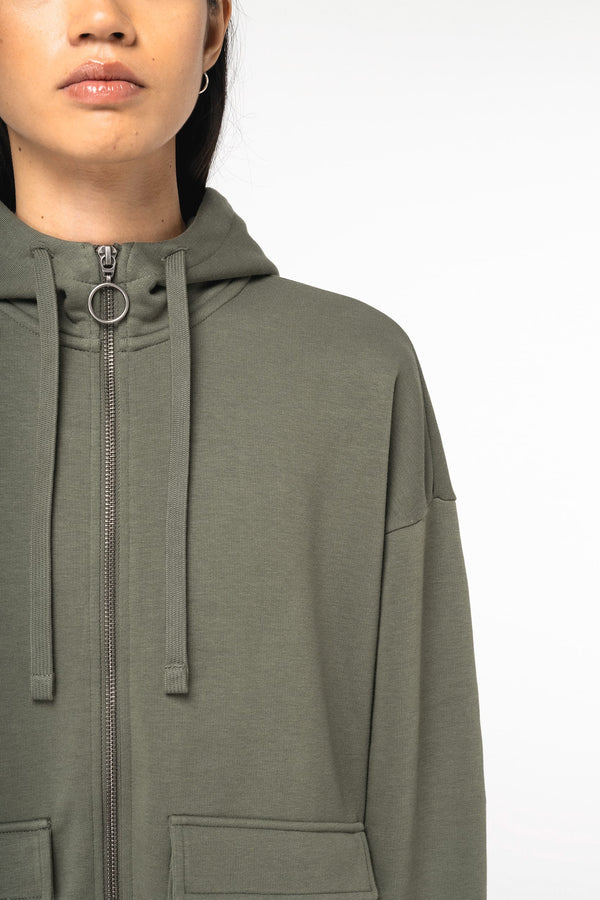 Sweatshirt Eco-responsável com Fecho e Capuz French Terry de Senhora