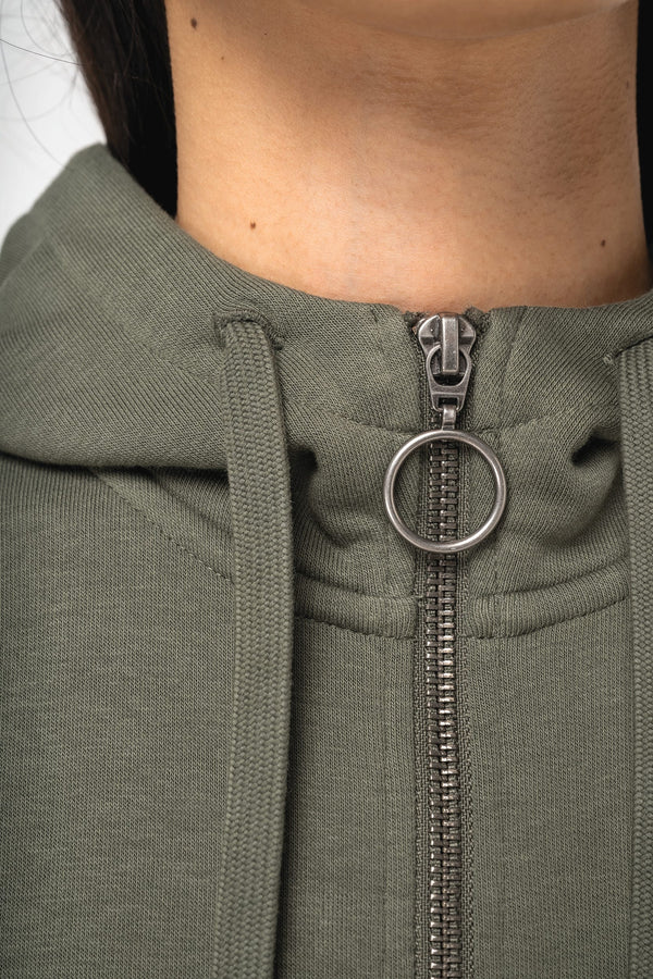 Sweatshirt Eco-responsável com Fecho e Capuz French Terry de Senhora