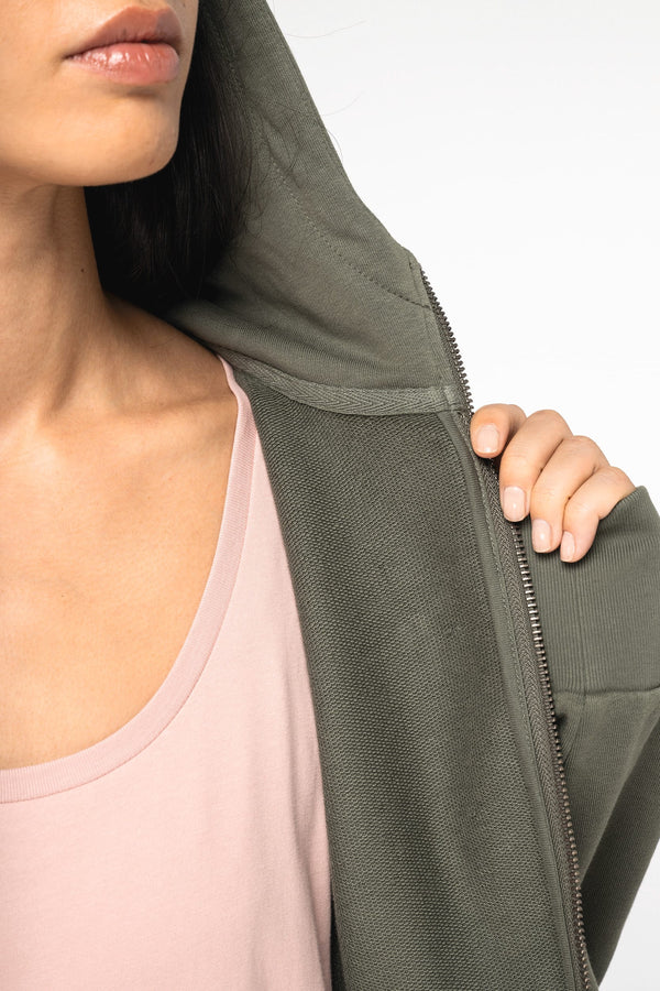 Sweatshirt Eco-responsável com Fecho e Capuz French Terry de Senhora