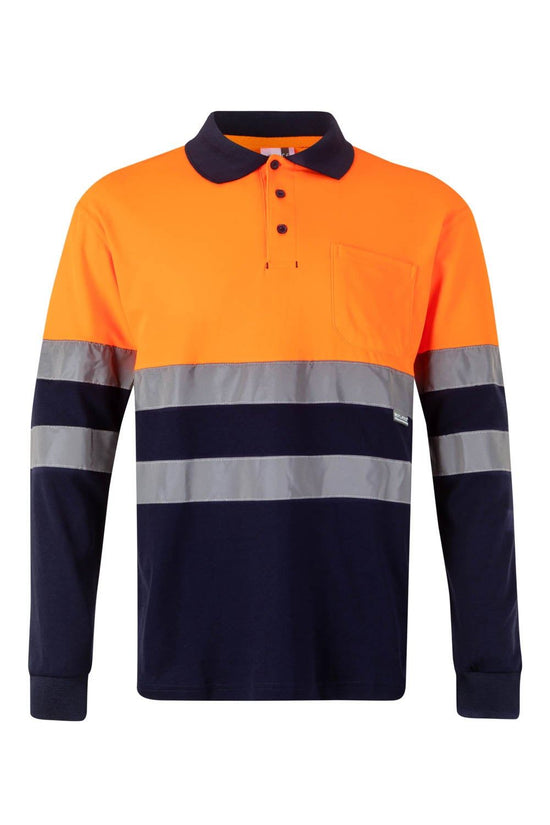 POLO ALGODAO BICOLOR MANGA COMPRIDA ALTA VISIBILIDADE-Laranja Fluor/Azul Marinho-S-RAG-Tailors-Fardas-e-Uniformes-Vestuario-Pro