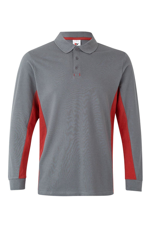 POLO BICOLOR DE MANGA COMPRIDA-Cinza/Vermelho - 08/12-XS-RAG-Tailors-Fardas-e-Uniformes-Vestuario-Pro