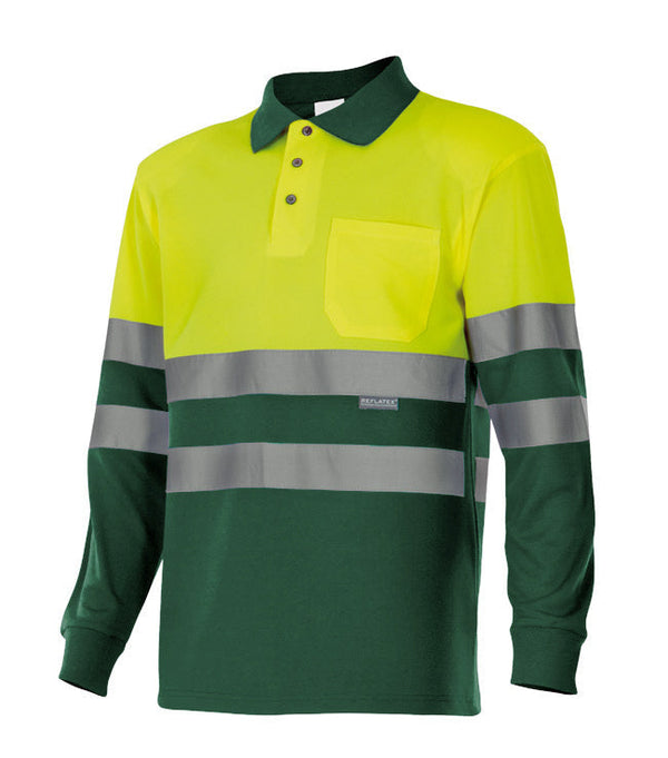POLO BICOLOR DE MANGA COMPRIDA DE ALTA VISIBILIDADE-Am.Fluor/Ver Caz-XS-RAG-Tailors-Fardas-e-Uniformes-Vestuario-Pro