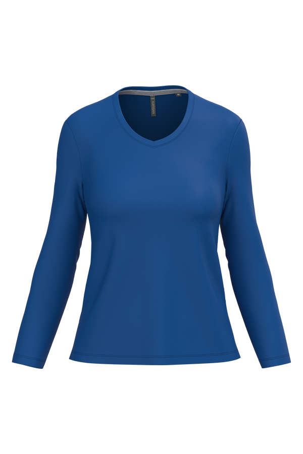 T-shirt de manga comprida decote em V para senhora-Azul Royal-S-RAG-Tailors-Fardas-e-Uniformes-Vestuario-Pro