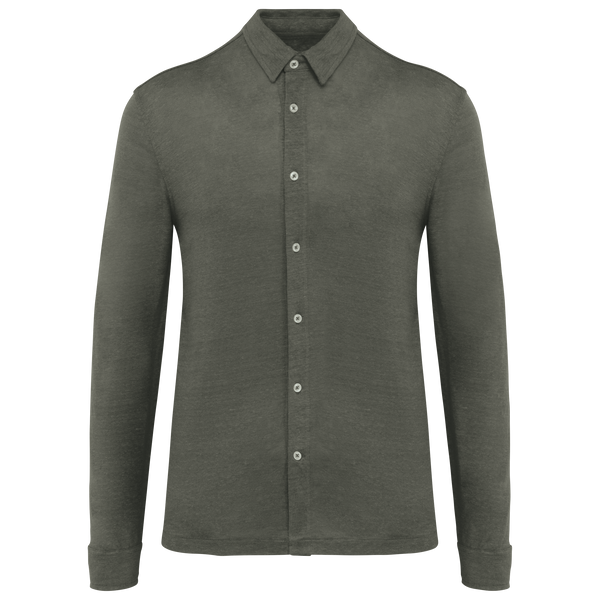 Camisa em Linho de Homem-Caqui Orgânico-S-RAG-Tailors-Fardas-e-Uniformes-Vestuario-Pro