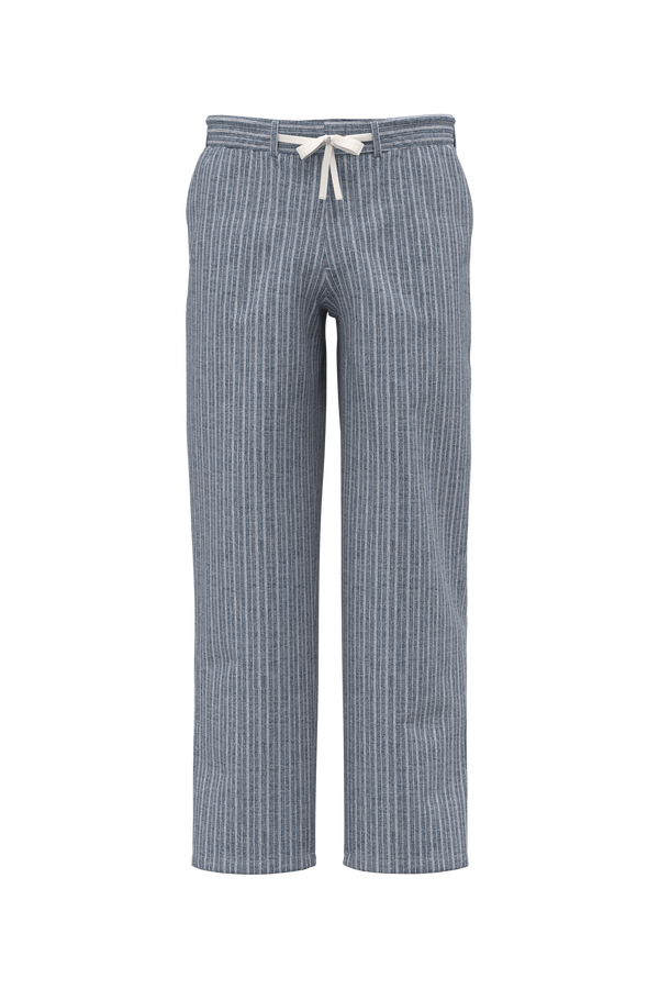 Calças às Riscas em Linho de Homem-Azul Marinho Chambray / Riscas Brancas-S-RAG-Tailors-Fardas-e-Uniformes-Vestuario-Pro