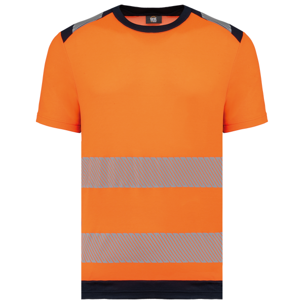 T-shirt de Segurança em Material Reciclado Manga Curta Unissexo-Laranja Hi Viz / Azul Marinho-XS-RAG-Tailors-Fardas-e-Uniformes-Vestuario-Pro