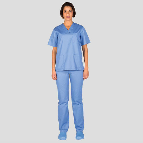 Pijama Cirúrgico Médico Básico Unissexo Sarja - Conjunto Túnica & Calça C/ Botão-Azul Celeste 107-XS-RAG-Tailors-Fardas-e-Uniformes-Vestuario-Pro