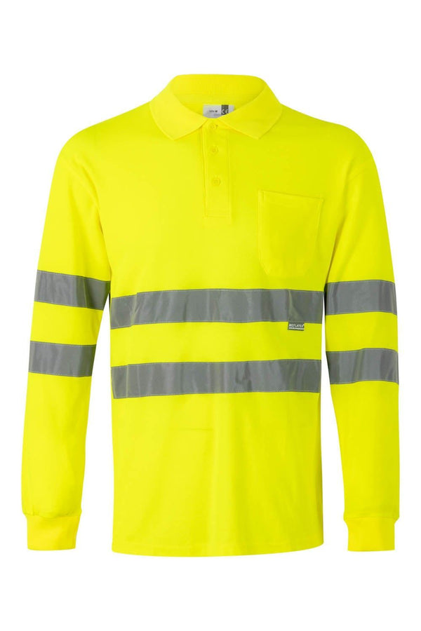 Polo Algodao Manga Comprima Alta Visibilidade-Amarelo Fluor-S-RAG-Tailors-Fardas-e-Uniformes-Vestuario-Pro