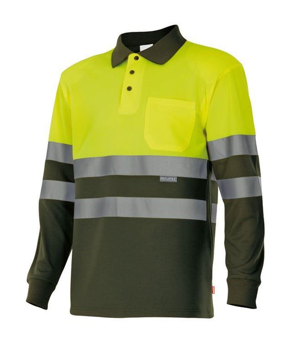 Polo Bicolor de Manga Comprida de Alta Visibilidade-Am.Fluor/Ver Caz-XS-RAG-Tailors-Fardas-e-Uniformes-Vestuario-Pro