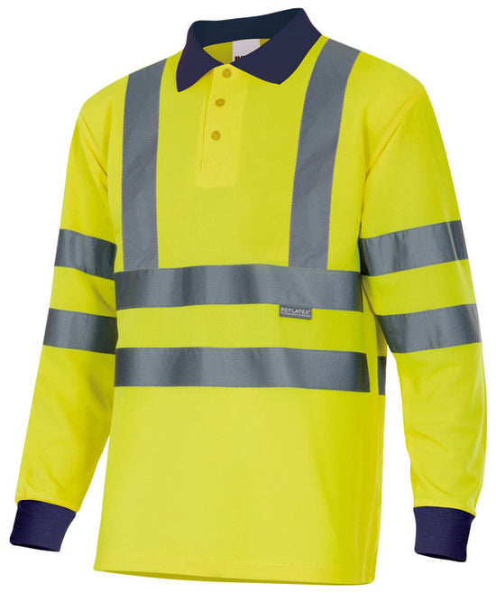 Polo Bicolor de Manga Comprida de Alta Visibilidade-Amarelo-S-RAG-Tailors-Fardas-e-Uniformes-Vestuario-Pro