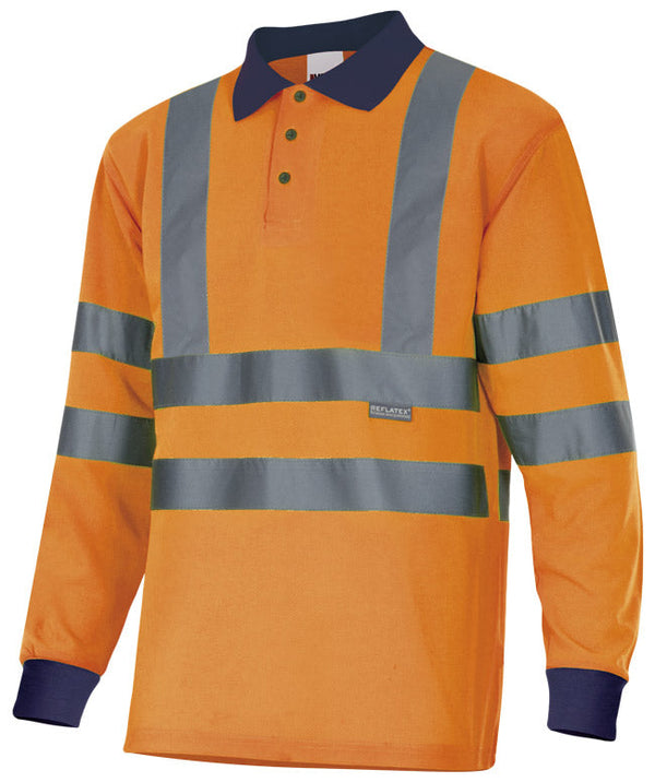 Polo Bicolor de Manga Comprida de Alta Visibilidade-Laranja-S-RAG-Tailors-Fardas-e-Uniformes-Vestuario-Pro
