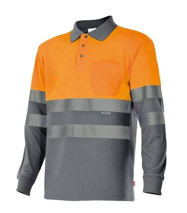 Polo Bicolor de Manga Comprida de Alta Visibilidade-Laranja/Cinza-XS-RAG-Tailors-Fardas-e-Uniformes-Vestuario-Pro