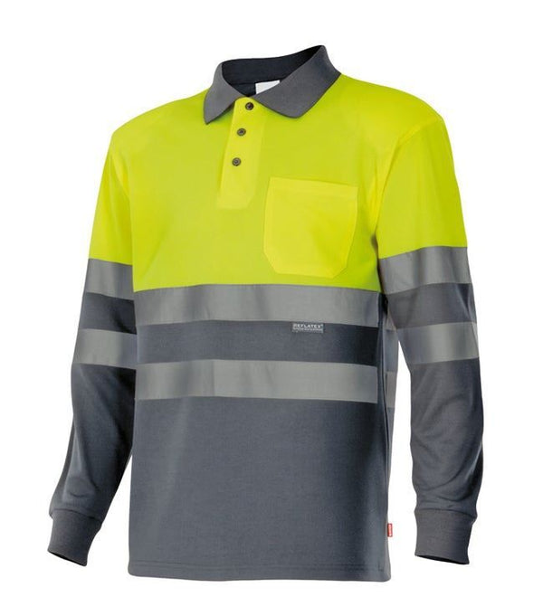 Polo Bicolor de Manga Comprida de Alta Visibilidade-Sup Am/Inf Cinza-XS-RAG-Tailors-Fardas-e-Uniformes-Vestuario-Pro
