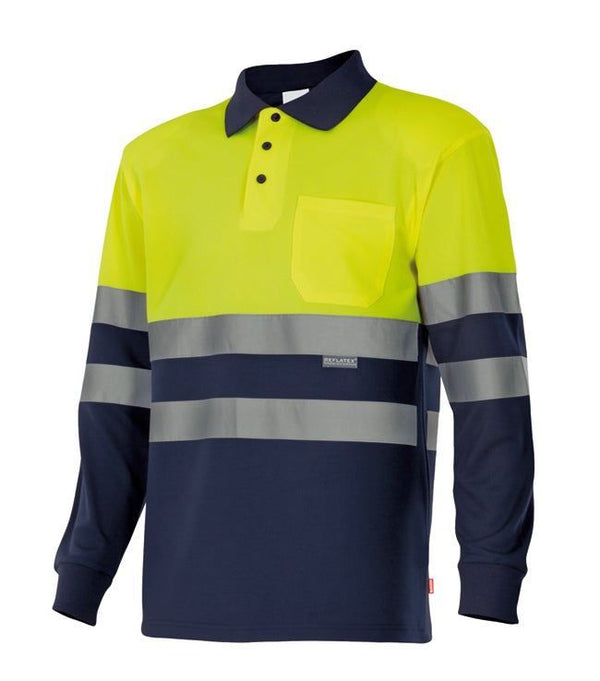 Polo Bicolor de Manga Comprida de Alta Visibilidade-Sup Ama/Inf Mar-XS-RAG-Tailors-Fardas-e-Uniformes-Vestuario-Pro