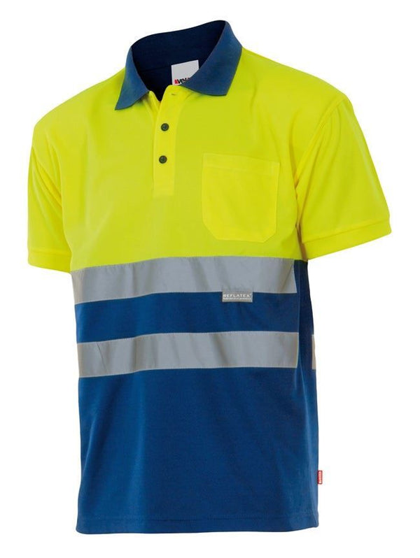 Polo Bicolor de Manga Curta de Alta Visibilidade-Am.Fluor/Azulina-S-RAG-Tailors-Fardas-e-Uniformes-Vestuario-Pro