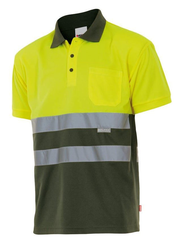 Polo Bicolor de Manga Curta de Alta Visibilidade-Am.Fluor/Ver Caz-S-RAG-Tailors-Fardas-e-Uniformes-Vestuario-Pro