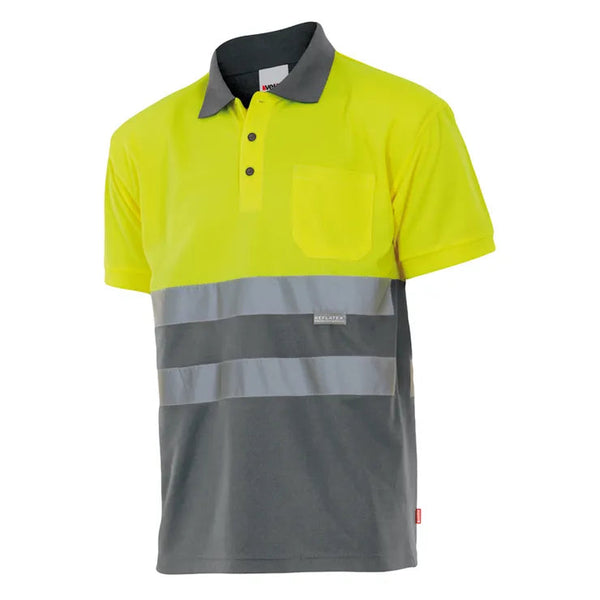 Polo Bicolor de Manga Curta de Alta Visibilidade-Amarelo/Cinza-S-RAG-Tailors-Fardas-e-Uniformes-Vestuario-Pro