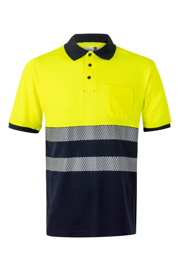 Polo Bicolor m\curta Alta Visibilidade-Amarelo/Marinho-S-RAG-Tailors-Fardas-e-Uniformes-Vestuario-Pro