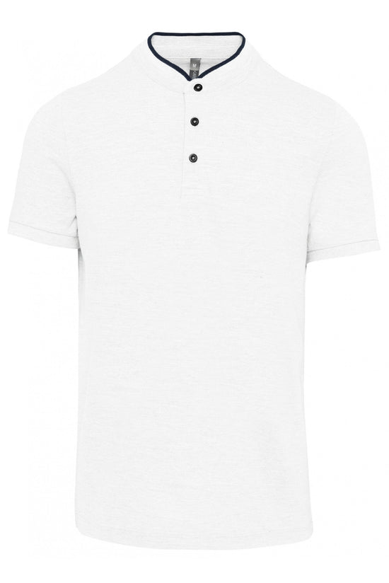 Polo com gola à padre de manga curta-Branco / Azul Marinho-XS-RAG-Tailors-Fardas-e-Uniformes-Vestuario-Pro