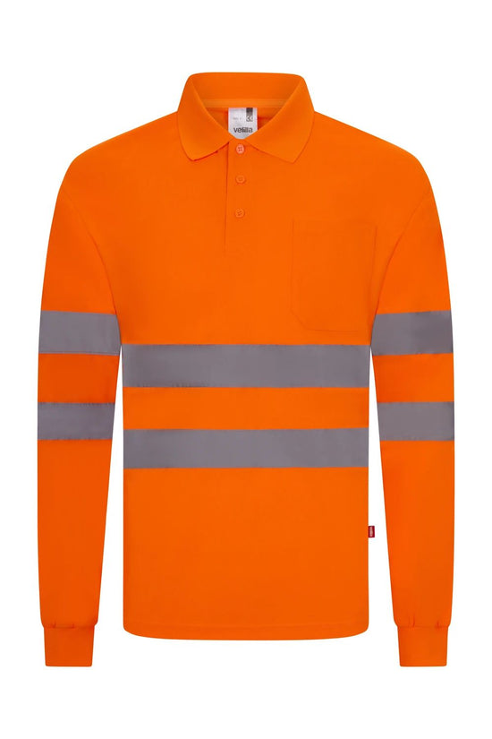 Polo de Alta Visibilidade de Manga Comprida-Laranja Fluorescente - 19-S-RAG-Tailors-Fardas-e-Uniformes-Vestuario-Pro