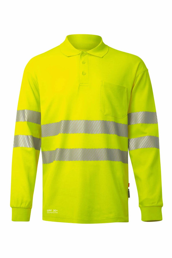 Polo de Alta Visibilidade em Algodão de Manga Comprida com Faixas Segmentadas-Amarelo Fluorescente - 20-S-RAG-Tailors-Fardas-e-Uniformes-Vestuario-Pro