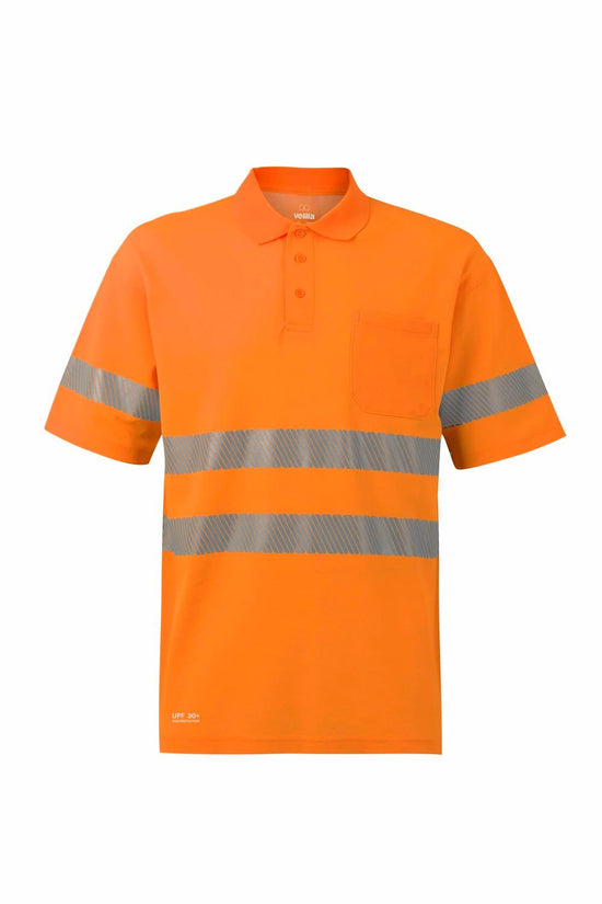 Polo de Alta Visibilidade em Algodão de Manga Curta com Faixas Segmentadas-Laranja Fluorescente - 19-S-RAG-Tailors-Fardas-e-Uniformes-Vestuario-Pro