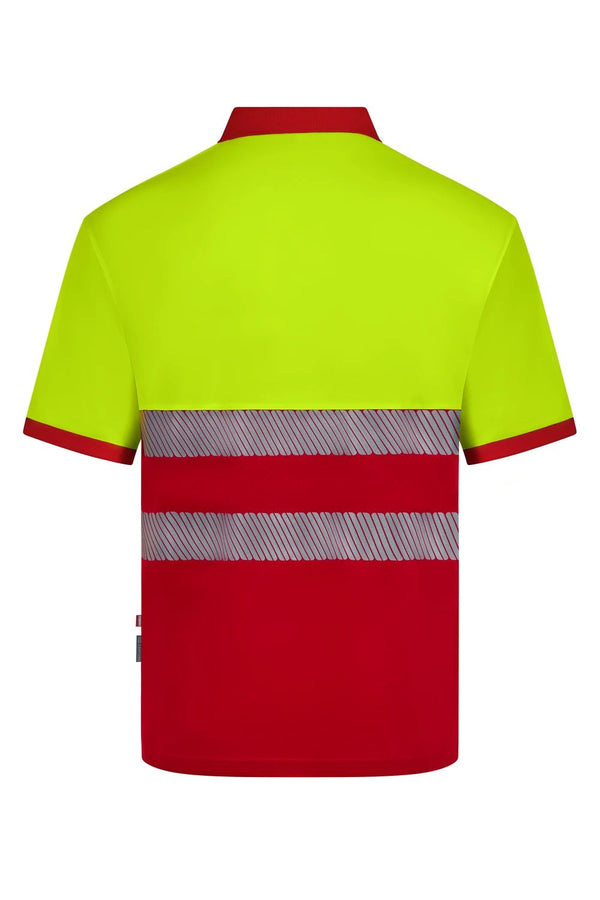 Polo de Alta Visibilidade em Poliéster Reciclado Bicolor de Manga Curta com Faixas Refletoras Segmentadas-RAG-Tailors-Fardas-e-Uniformes-Vestuario-Pro