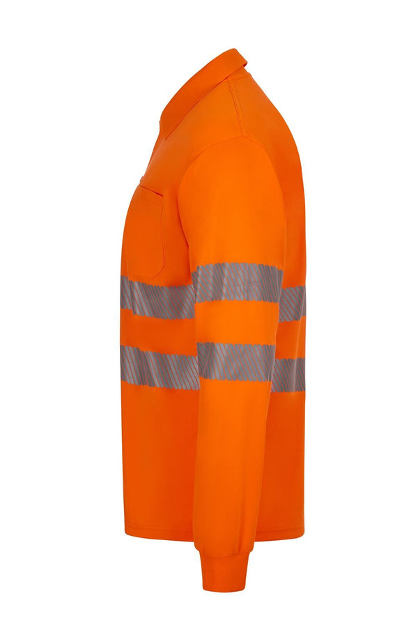 Polo de Alta Visibilidade em Poliéster Reciclado de Manga Comprida com Fitas Refletoras Segmentadas-RAG-Tailors-Fardas-e-Uniformes-Vestuario-Pro