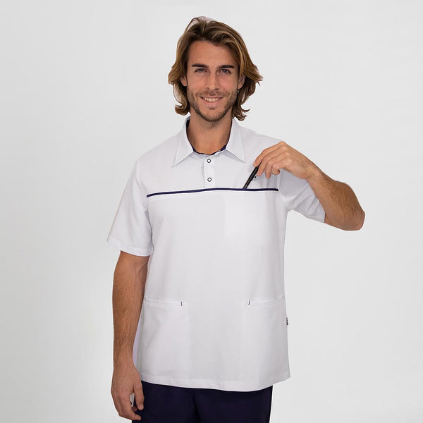 Polo de homem Xavier-Branco/Azul Marinho-XS-RAG-Tailors-Fardas-e-Uniformes-Vestuario-Pro