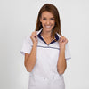 Polo de senhora Núria-Branco/Azul Marinho-XS-RAG-Tailors-Fardas-e-Uniformes-Vestuario-Pro