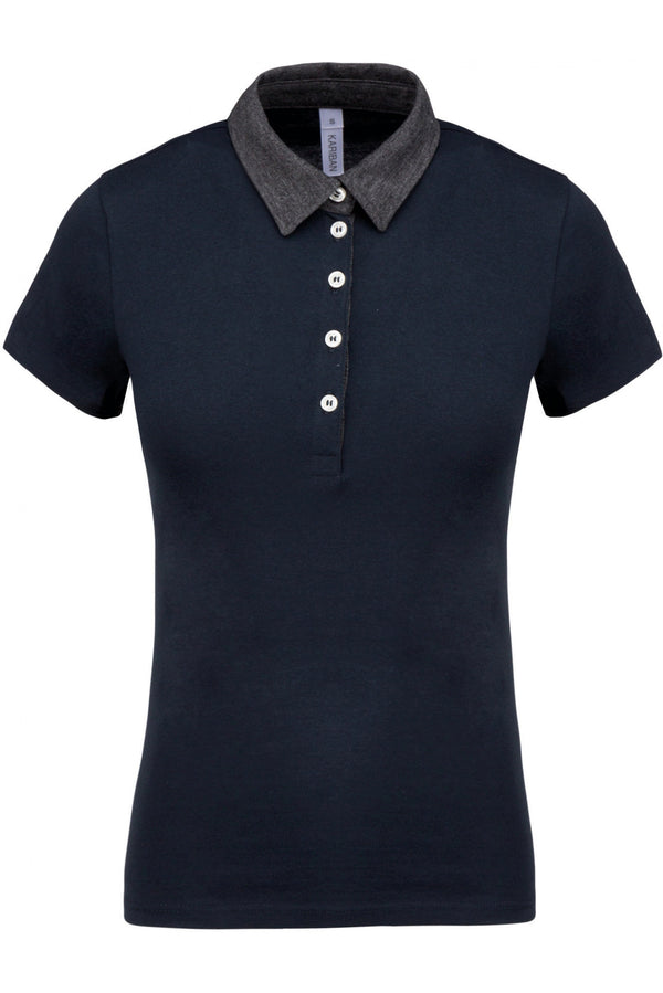 Polo de senhora jersey bicolor-Azul Marinho / Dark grey heather-XS-RAG-Tailors-Fardas-e-Uniformes-Vestuario-Pro