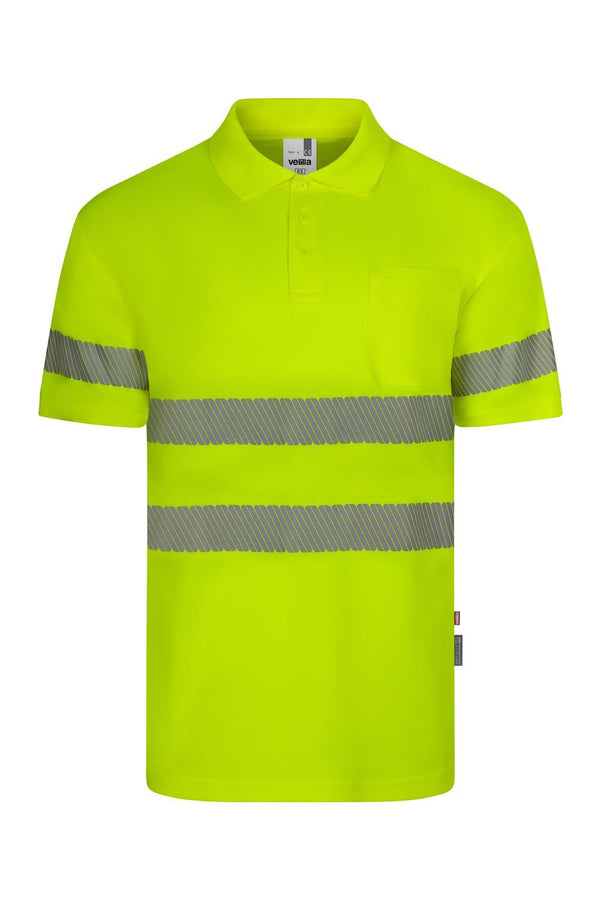 Polo poliéster reciclado manga curta faixas refletoras segmentadas-Amarelo Fluorescente - 20-XS-RAG-Tailors-Fardas-e-Uniformes-Vestuario-Pro