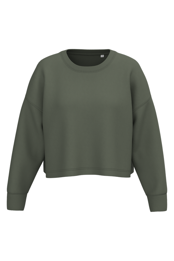 Sweatshirt Curta Decote Redondo Mulher-Cáqui Desportivo-2XS-RAG-Tailors-Fardas-e-Uniformes-Vestuario-Pro