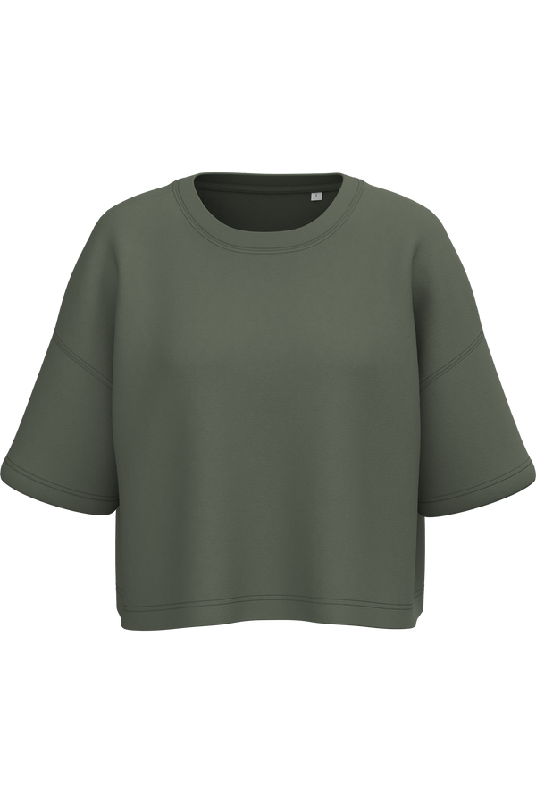 Sweatshirt Curta Manga Curta Decote Redondo Senhora-Cáqui Desportivo-2XS-RAG-Tailors-Fardas-e-Uniformes-Vestuario-Pro