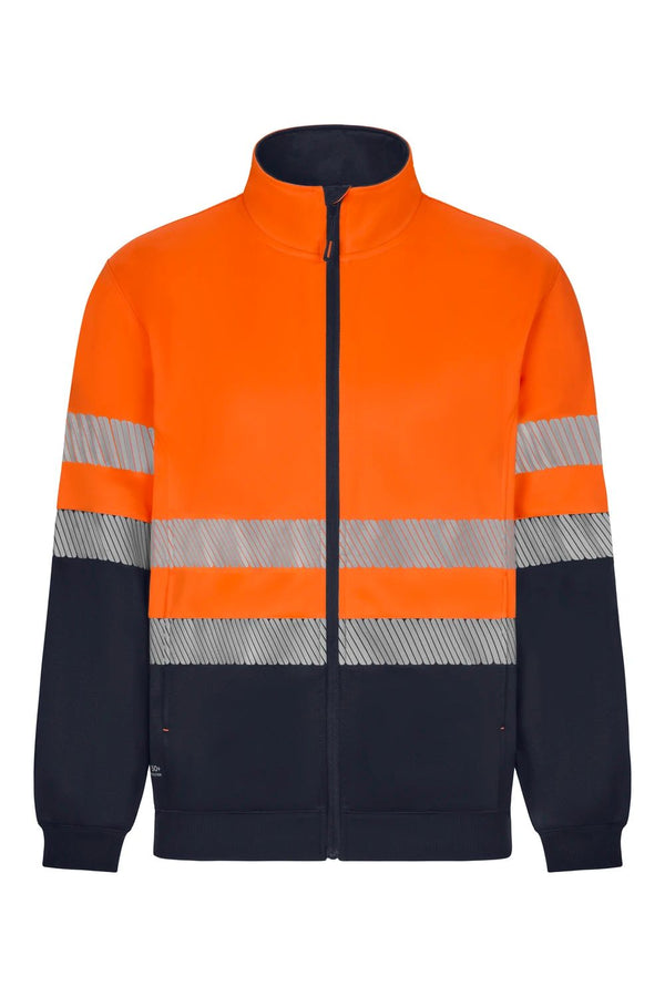 Sweatshirt de Alta Visibilidade Reciclada Bicolor com Fecho Central e Faixas Segmentadas-Azul Navy/laranja Fluorescente - 61/19-XS-RAG-Tailors-Fardas-e-Uniformes-Vestuario-Pro