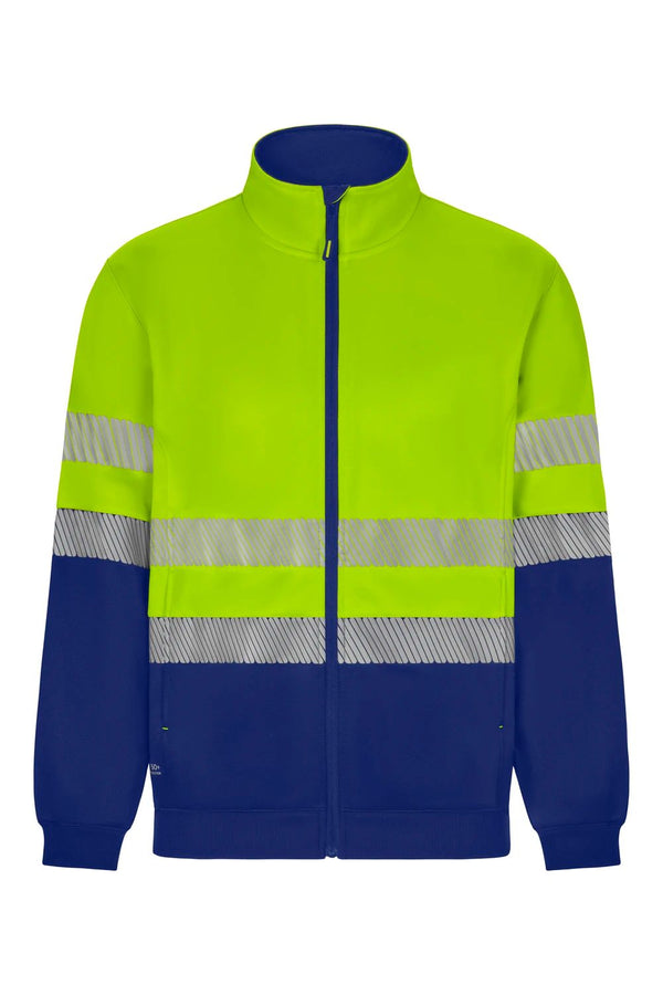 Sweatshirt de Alta Visibilidade Reciclada Bicolor com Fecho Central e Faixas Segmentadas-Azul Royal/amarelo Fluorescente - 09/20-XS-RAG-Tailors-Fardas-e-Uniformes-Vestuario-Pro