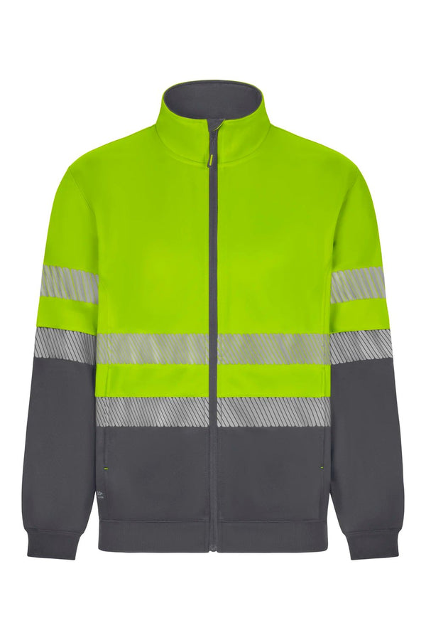 Sweatshirt de Alta Visibilidade Reciclada Bicolor com Fecho Central e Faixas Segmentadas-Cinza/amarelo Fluorescente - 08/20-XS-RAG-Tailors-Fardas-e-Uniformes-Vestuario-Pro