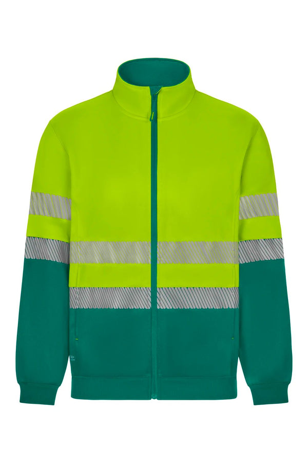 Sweatshirt de Alta Visibilidade Reciclada Bicolor com Fecho Central e Faixas Segmentadas-Verde/amarelo Fluorescente - 02/20-XS-RAG-Tailors-Fardas-e-Uniformes-Vestuario-Pro