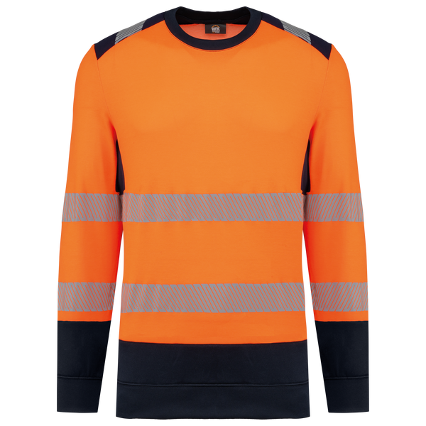 Sweatshirt de Alta Visibilidade em Material Reciclado Decote Redondo Unissexo-Laranja Hi Viz / Azul Marinho-XS-RAG-Tailors-Fardas-e-Uniformes-Vestuario-Pro