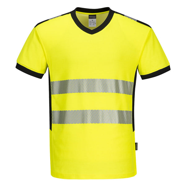 T-Shirt com decote em V PW3 Alta Visibilidade-Amarelo/Preto-S-RAG-Tailors-Fardas-e-Uniformes-Vestuario-Pro
